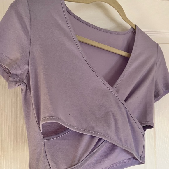 SHEIN Lavender Wrap Crop Top with Cut-Out – Size M - Picture 5 of 6